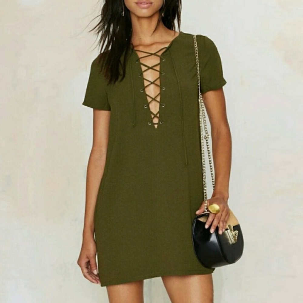 LACE-UP CHIFFON DRESS